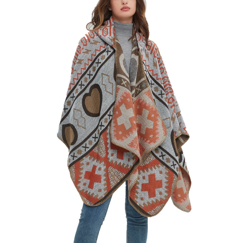 Cardigan châle à capuche géométrique style bohème Olivenorma - image 3