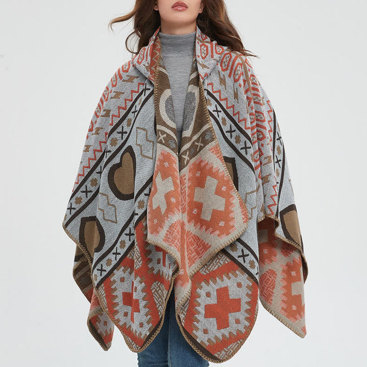 Cardigan châle à capuche géométrique style bohème Olivenorma - image 5