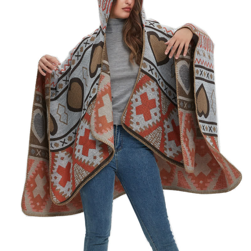 Cardigan châle à capuche géométrique style bohème Olivenorma - image 2