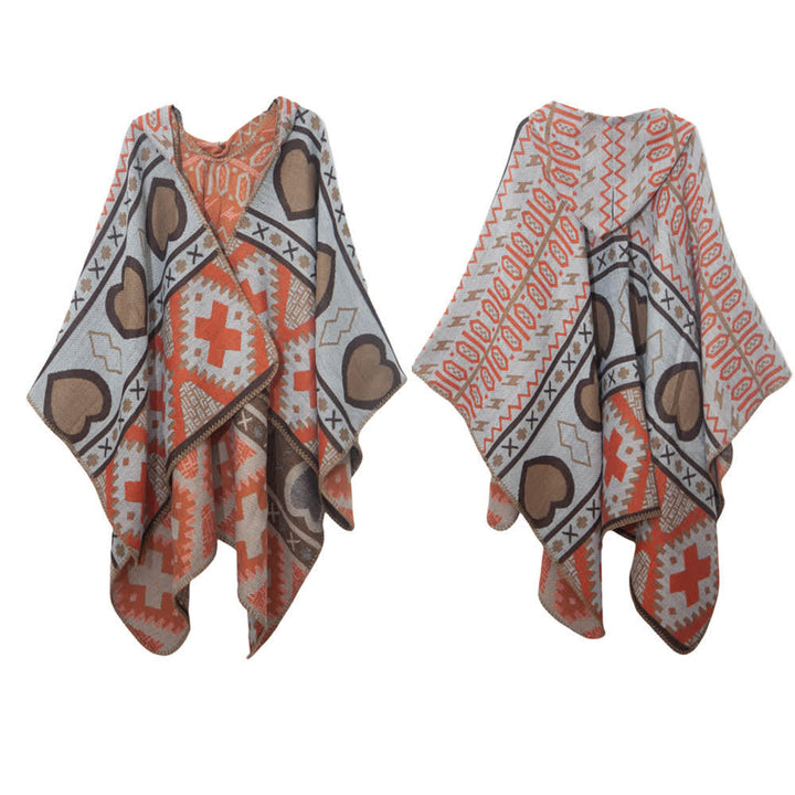 Cardigan châle à capuche géométrique style bohème Olivenorma - Gris - 150x130cm - image 1