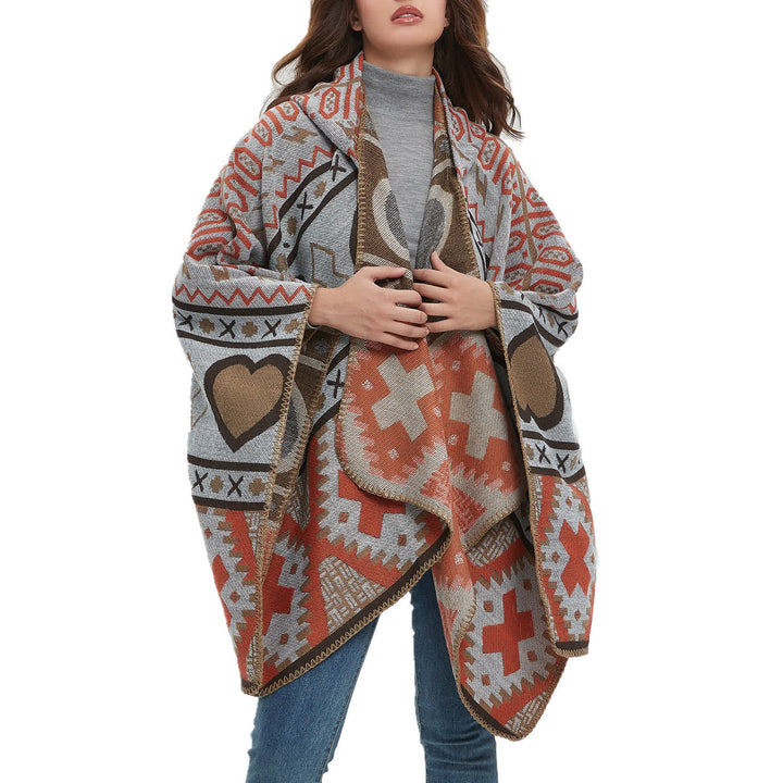 Cardigan châle à capuche géométrique style bohème Olivenorma - image 0