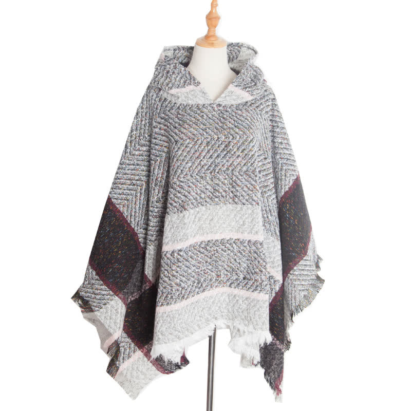 Châle poncho douillet à chevrons Olivenorma - Gris clair - image 14