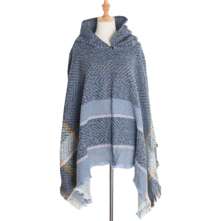 Châle poncho douillet à chevrons Olivenorma - Bleu - image 16