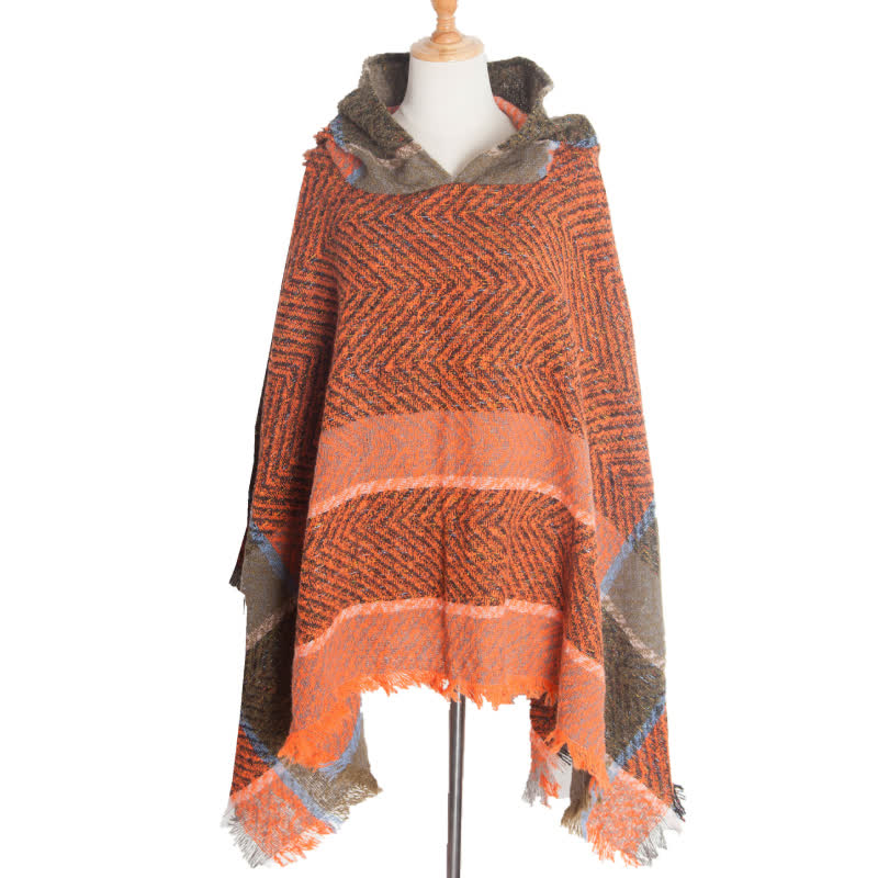 Châle poncho douillet à chevrons Olivenorma - Orange - image 1