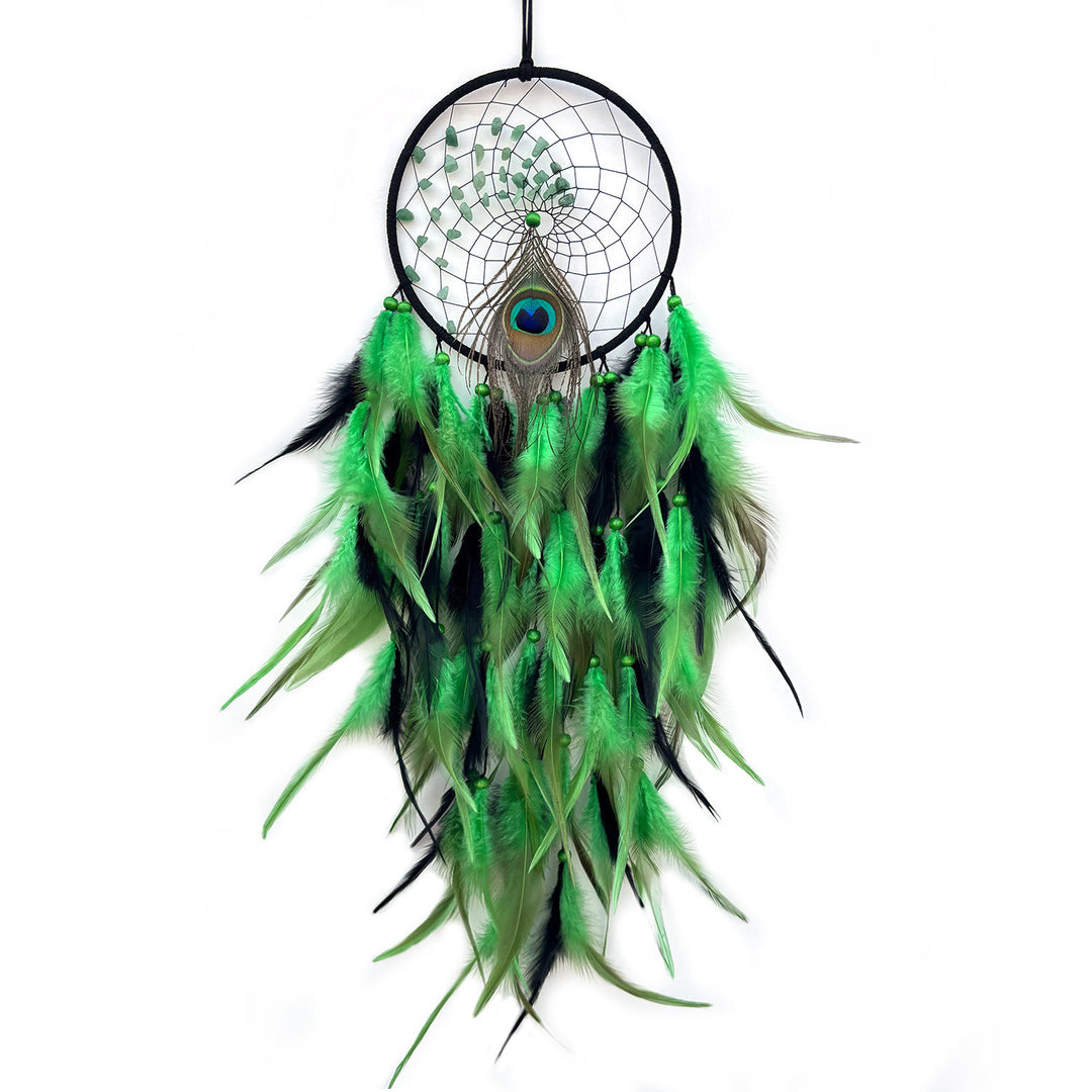 Attrape-rêves en agate rouge et turquoise avec plumes de paon Olivenorma - Aventurine verte - Sans lumières - image 9
