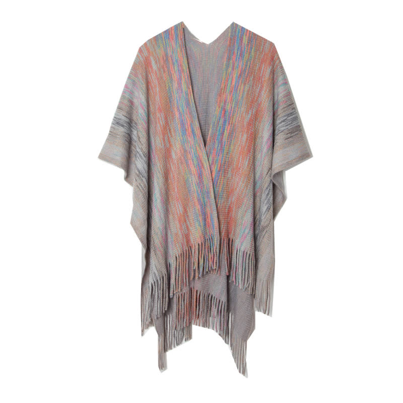 Cardigan châle à volants et pompons Olivenorma - Gris clair - image 9
