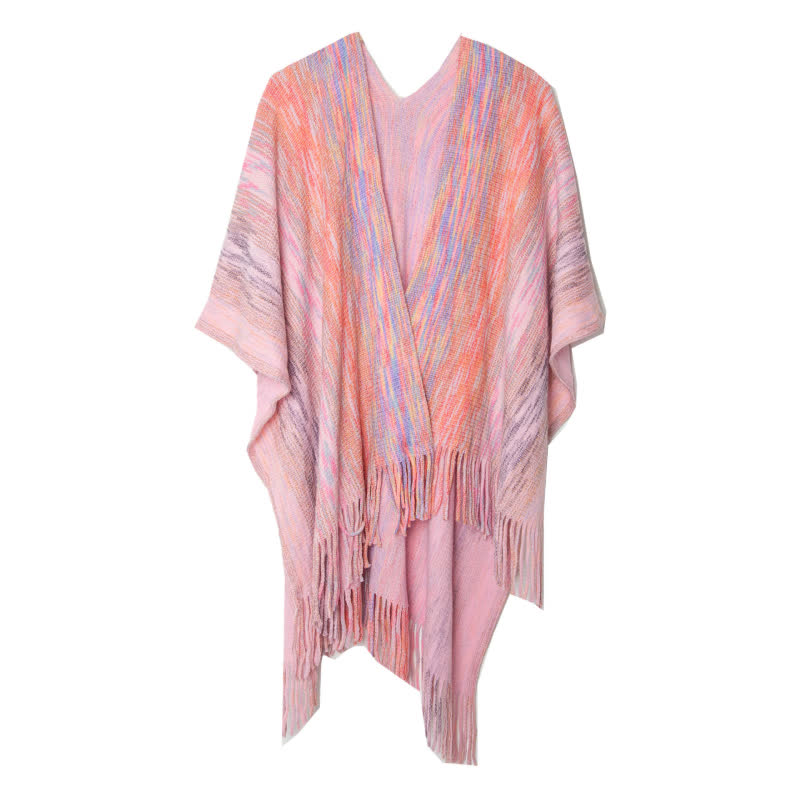 Cardigan châle à volants et pompons Olivenorma - Rose - image 1