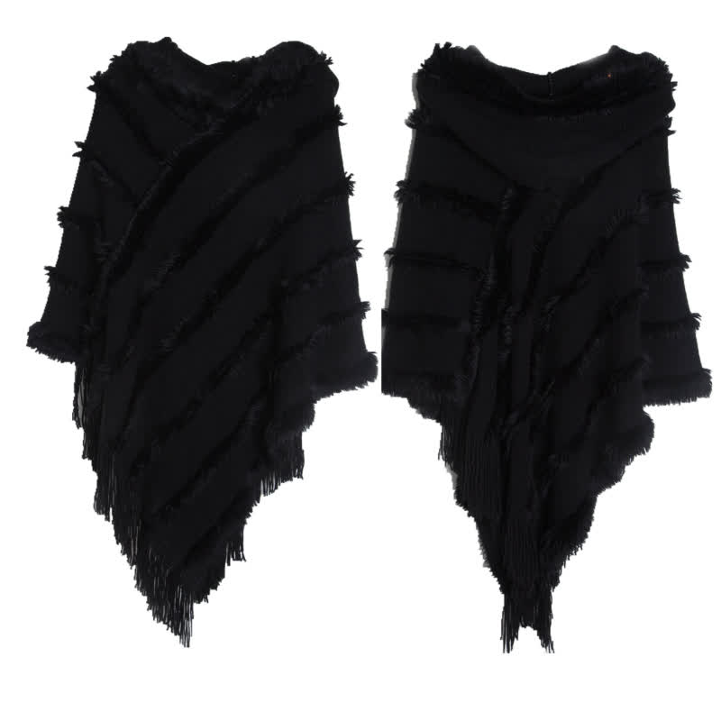 Olivenorma Bonnet à franges de couleur unie, cardigan, châle - Noir - image 18