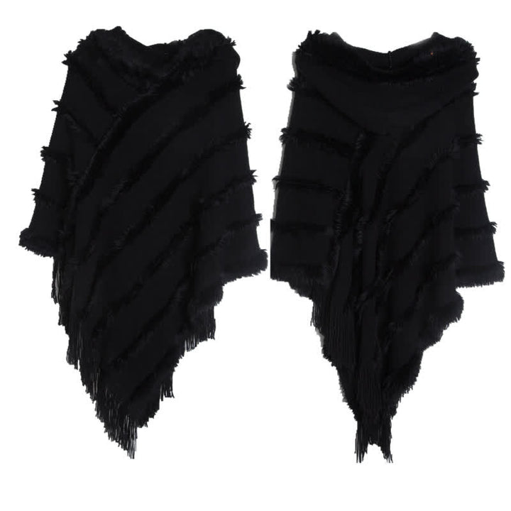 Olivenorma Bonnet à franges de couleur unie, cardigan, châle - Noir - image 18