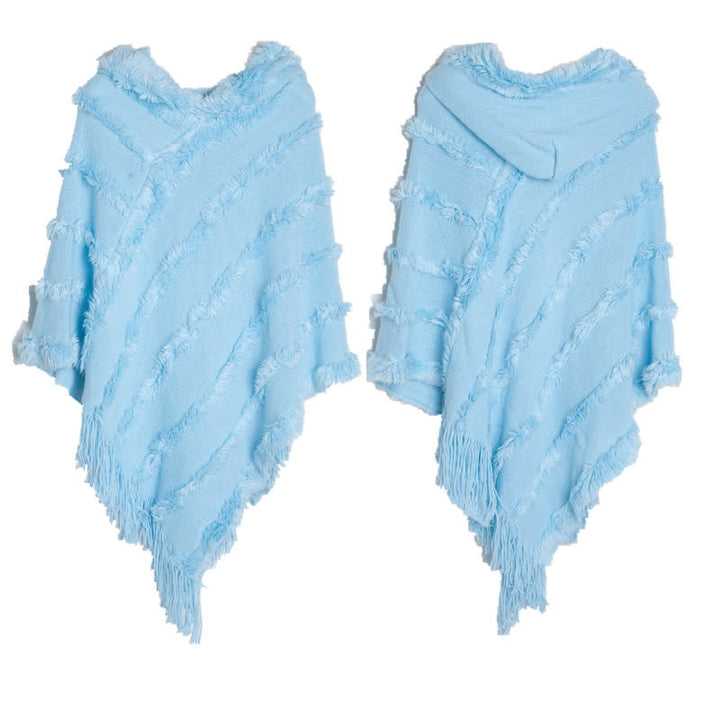 Olivenorma Bonnet à franges de couleur unie, cardigan, châle - Bleu - image 11