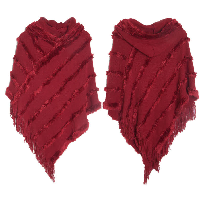 Olivenorma Bonnet à franges de couleur unie, cardigan, châle - Rouge - image 14