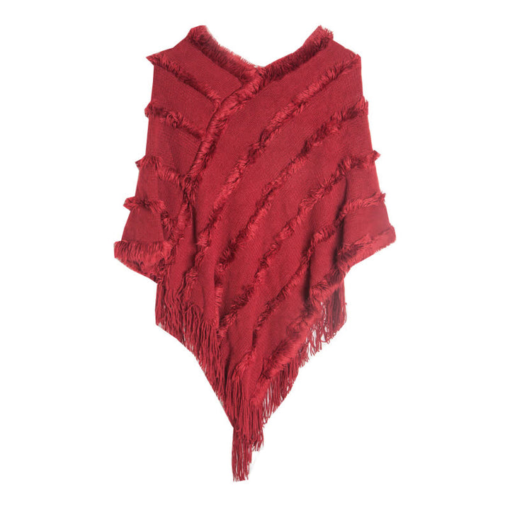 Cardigan châle à franges de couleur unie Olivenorma - Rouge - image 11