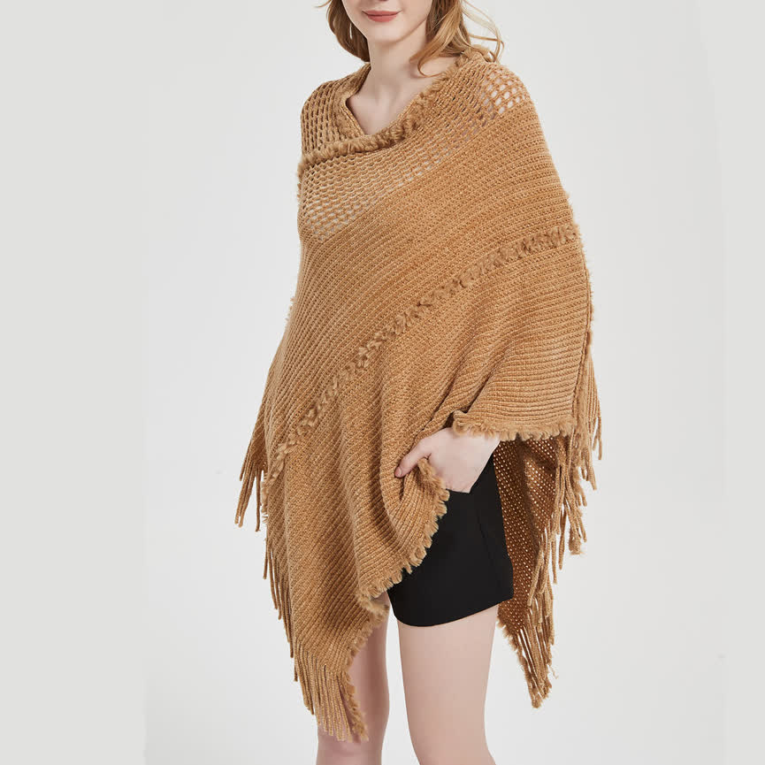 Cardigan châle à franges en chameau Olivenorma - image 5
