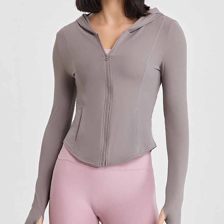 Olivenorma Hauts d'entraînement à manches longues Hauts de yoga zippés Veste à capuche - RoseGrey - XL - image 17