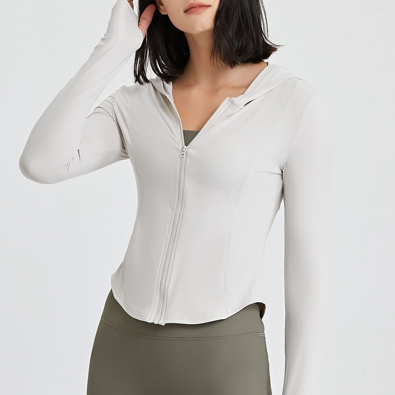Olivenorma Hauts d'entraînement à manches longues Hauts de yoga zippés Veste à capuche - Blanc - XL - image 7