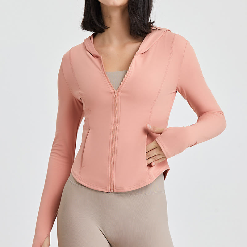 Olivenorma Hauts d'entraînement à manches longues Hauts de yoga zippés Veste à capuche - Rose - XL - image 13
