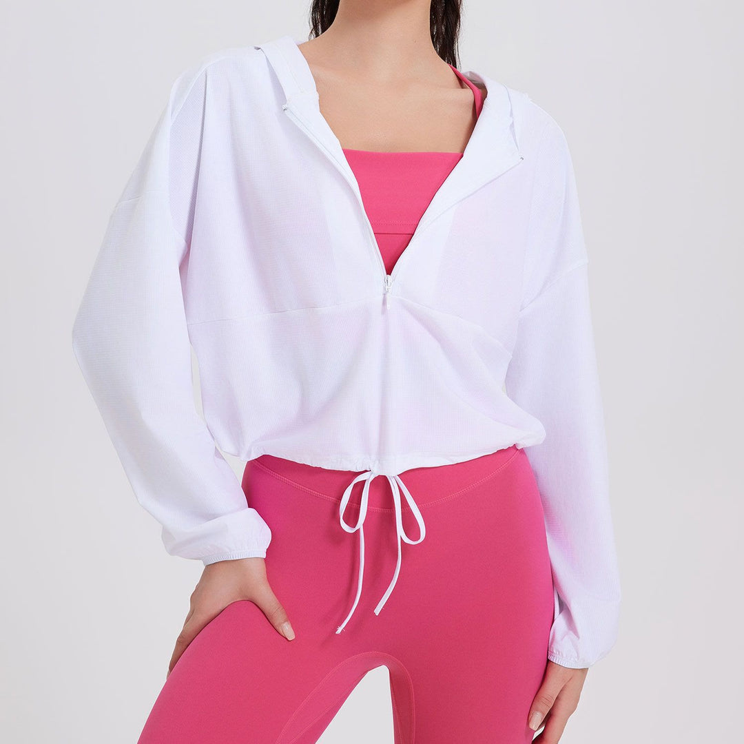 Sweats à capuche zippés et protection solaire Olivenorma pour femmes, hauts de sport, de yoga et d'entraînement - Blanc - XL - image 3