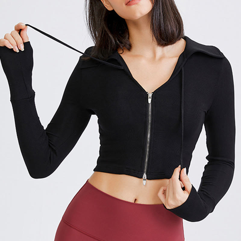 Olivenorma Veste de yoga légère à capuche pour femme, avec fermeture éclair et poches - Noir - L - image 7