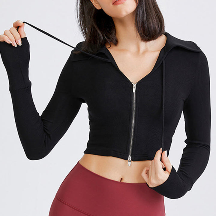 Olivenorma Veste de yoga légère à capuche pour femme, avec fermeture éclair et poches - Noir - L - image 7