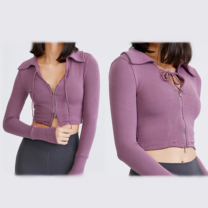 Olivenorma Veste de yoga légère à capuche pour femme, avec fermeture éclair et poches - image 2