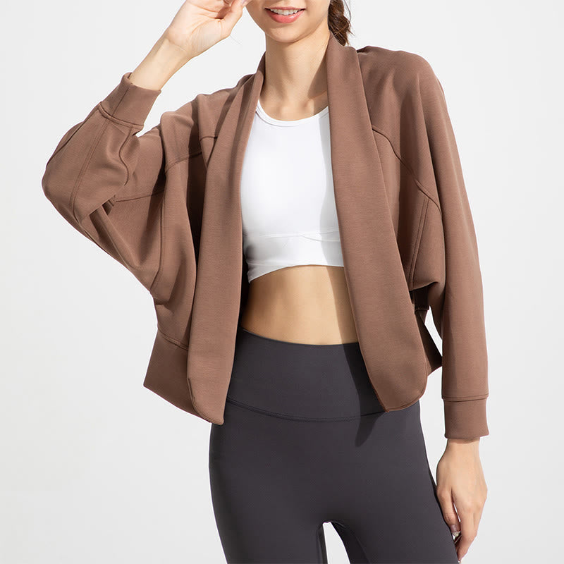 Olivenorma Veste à manches longues souple ouverte sur le devant Hauts de méditation et de yoga Cardigan - Café - XL - image 0