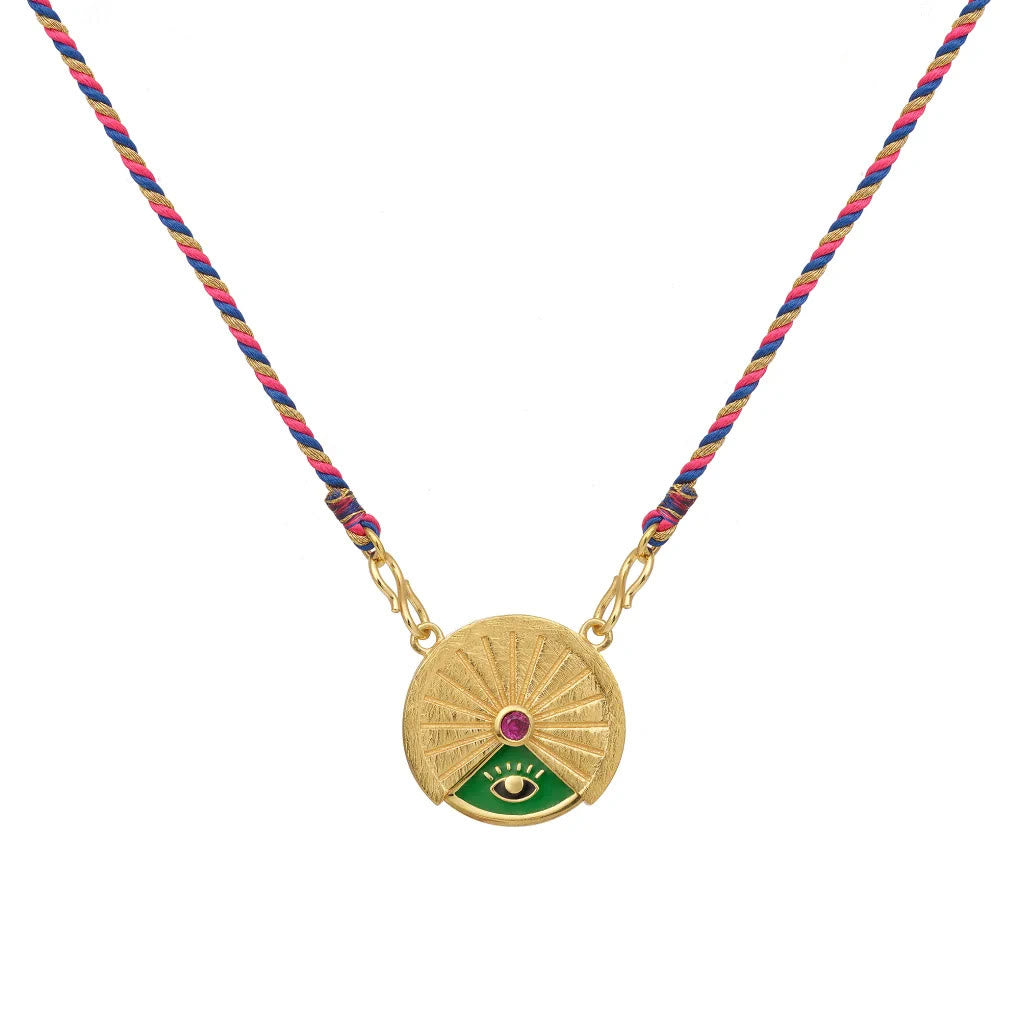 Collier porte-bonheur rotatif Olivenorma avec pendentif tribal en corde tressée - Œil - image 1