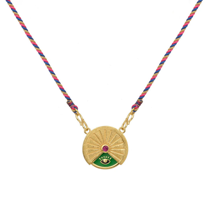 Collier porte-bonheur rotatif Olivenorma avec pendentif tribal en corde tressée - Œil - image 1