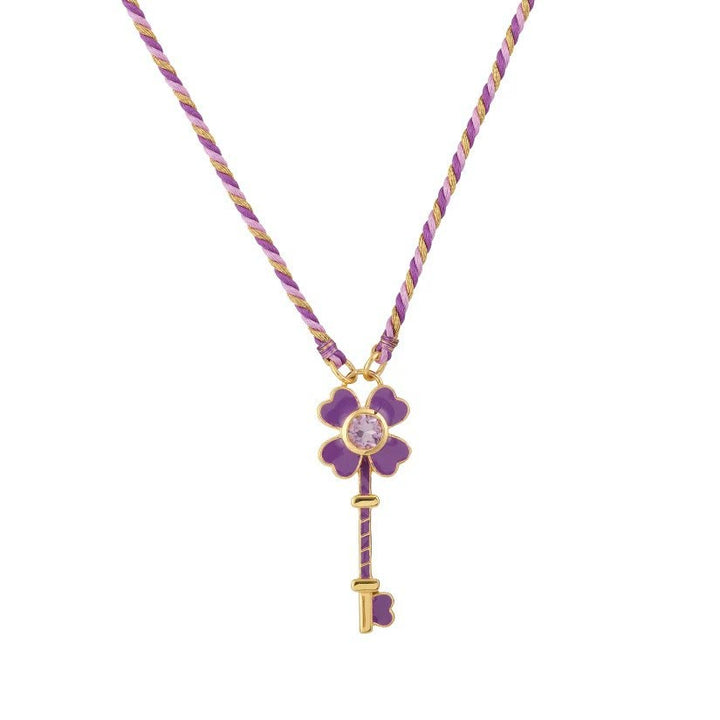 Collier en corde tressée avec breloque tribale Olivenorma , main de Hamsa et mauvais œil, pour tarot - Clé à clous violette - image 10