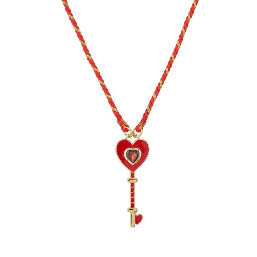 Collier en corde tressée avec breloque tribale Olivenorma , main de Hamsa et mauvais œil, pour tarot - Clé au cœur rouge - image 8