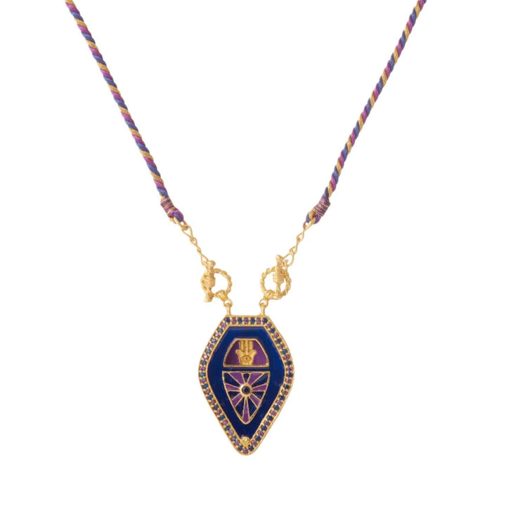 Collier en corde tressée avec breloque tribale Olivenorma , main de Hamsa et mauvais œil, pour tarot - Marine - image 5