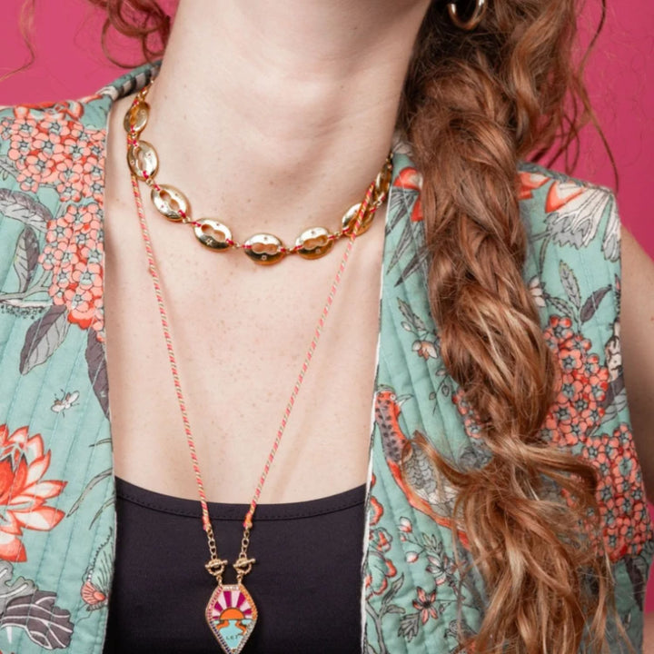Collier en corde tressée avec breloque tribale Olivenorma , main de Hamsa et mauvais œil, pour tarot - Coloré - image 3