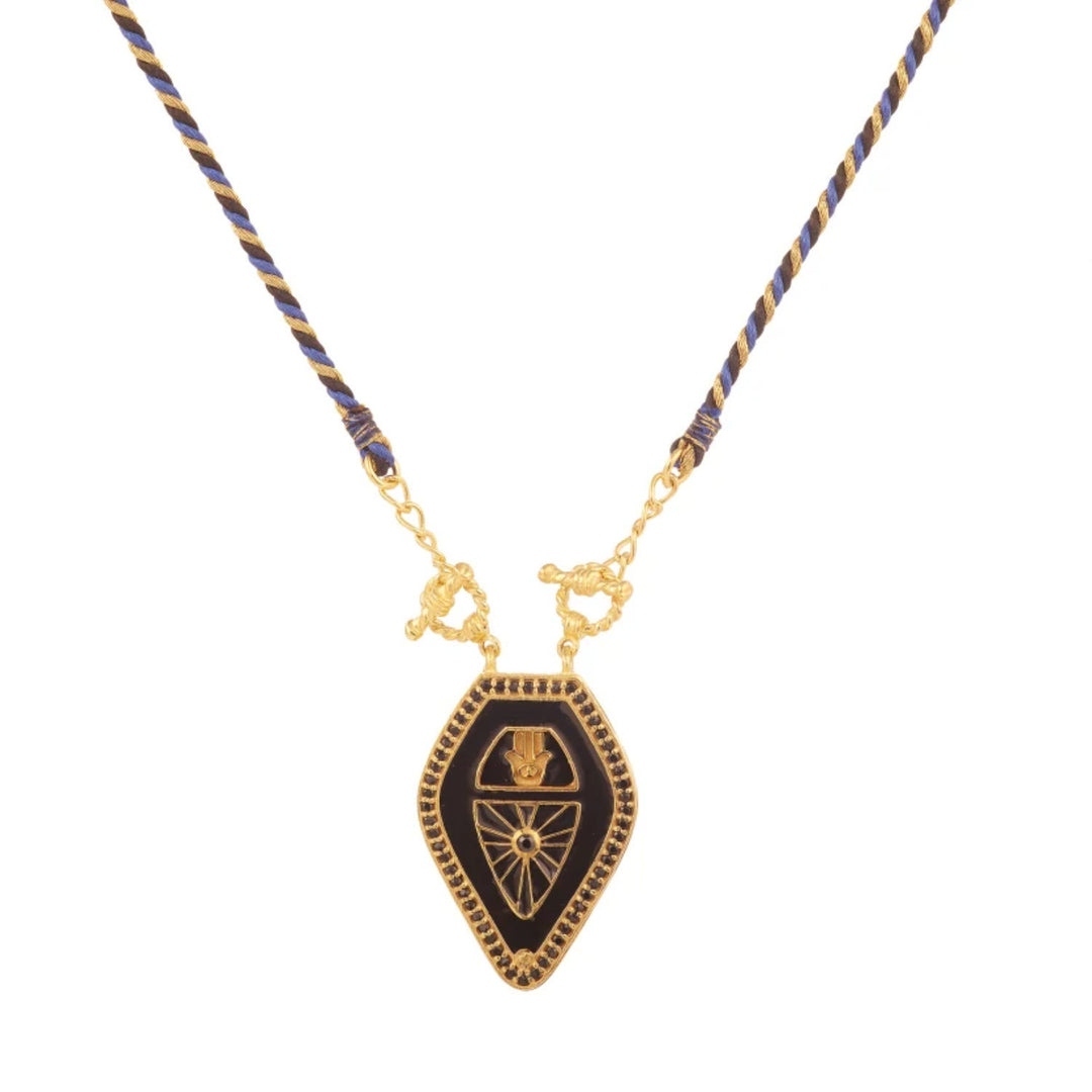 Collier en corde tressée avec breloque tribale Olivenorma , main de Hamsa et mauvais œil, pour tarot - Noir - image 1