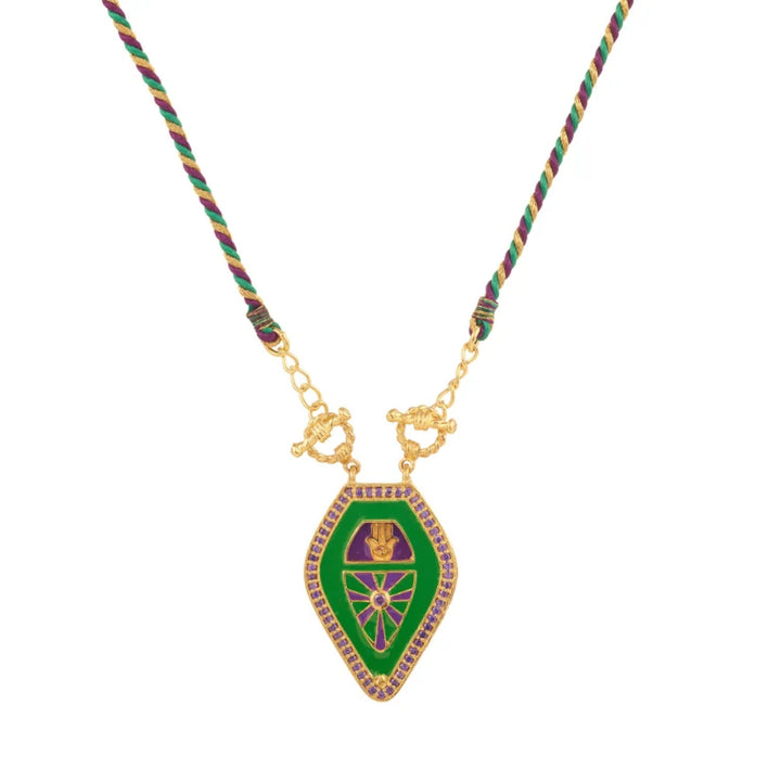 Collier en corde tressée avec breloque tribale Olivenorma , main de Hamsa et mauvais œil, pour tarot - Vert - image 4