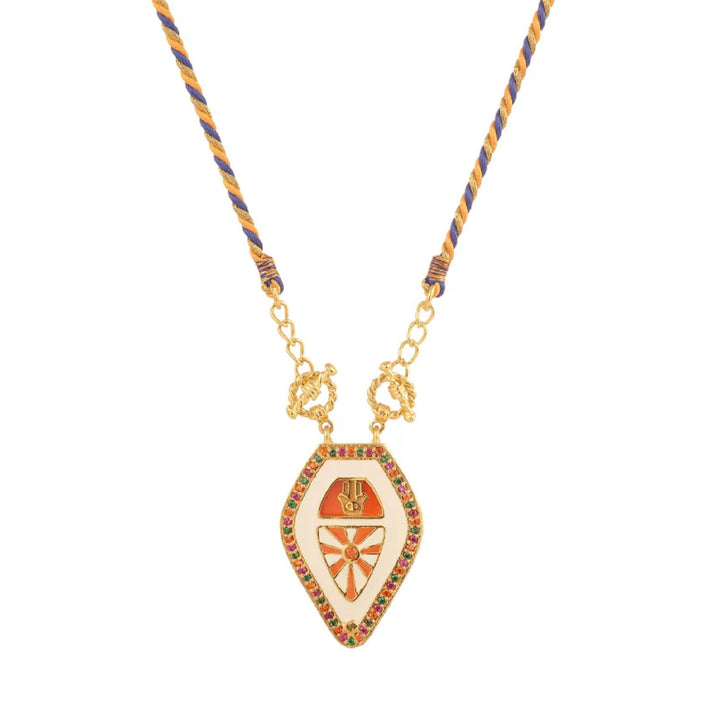 Collier en corde tressée avec breloque tribale Olivenorma , main de Hamsa et mauvais œil, pour tarot - Blanc - image 6
