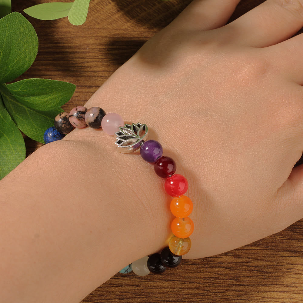 Bracelet de pierres précieuses de guérison Olivenorma 7 Chakra Lotus méditation - image 1