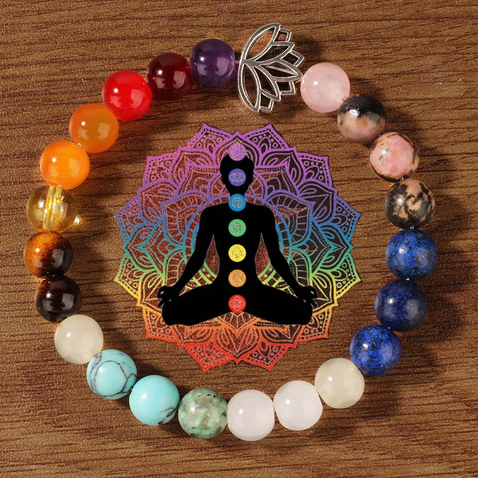 Bracelet de pierres précieuses de guérison Olivenorma 7 Chakra Lotus méditation - Bracelet Chakra Lotus - image 0