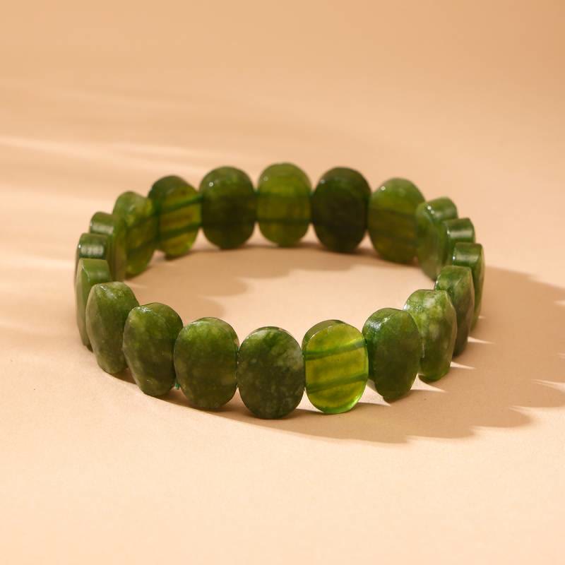 Bracelet extensible Olivenorma en pierres précieuses naturelles, perles ovales à facettes de 14 mm - Jade vert - image 4