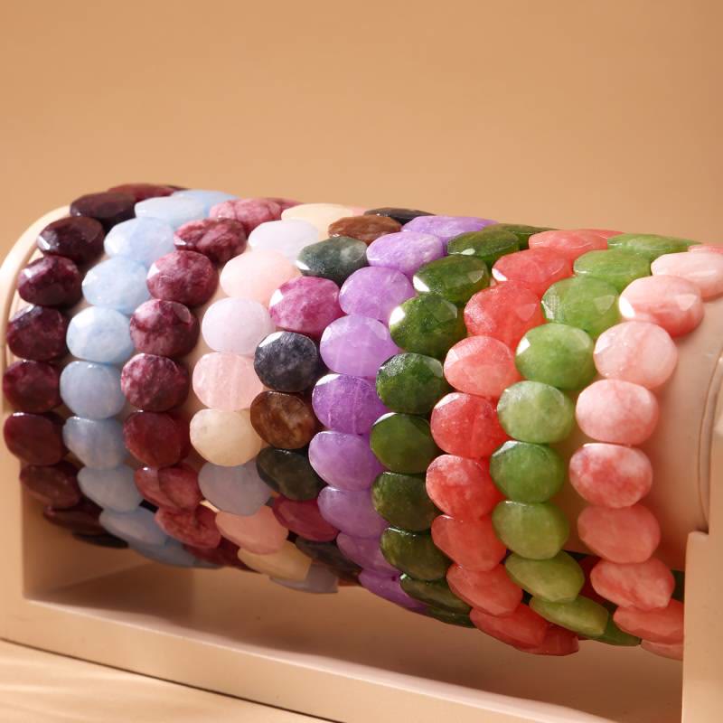 Bracelet extensible Olivenorma en pierres précieuses naturelles, perles ovales à facettes de 14 mm - image 0