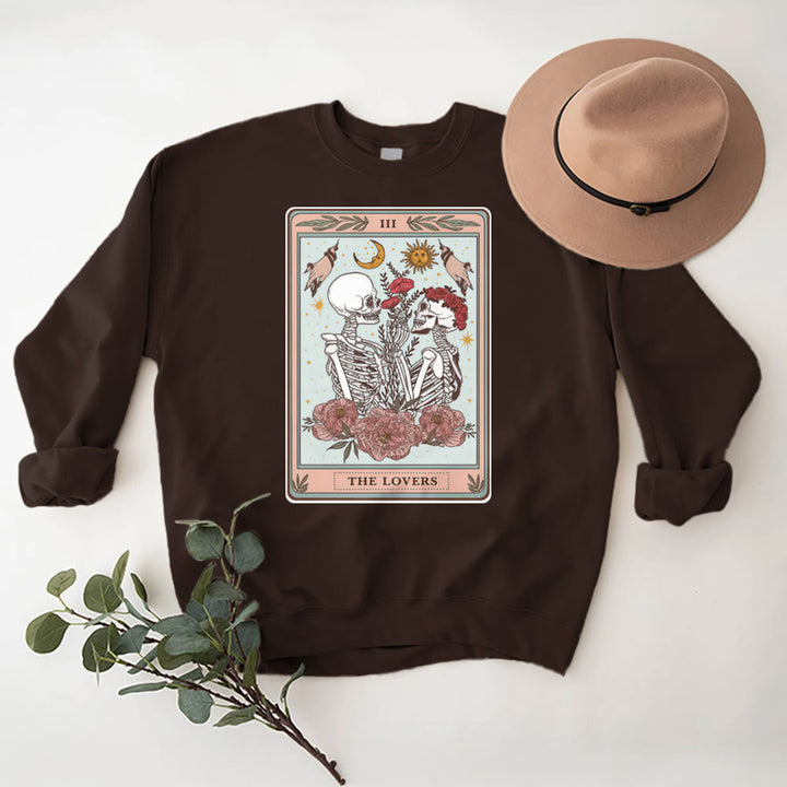 Sweat-shirt ras du cou ample en polaire avec motif carte de tarot et tête de mort Olivenorma THE LOVER - Brun - 2XL - image 9