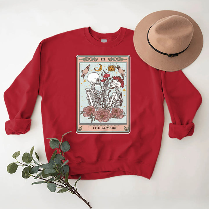 Sweat-shirt ras du cou ample en polaire avec motif carte de tarot et tête de mort Olivenorma THE LOVER - Rouge - 2XL - image 11