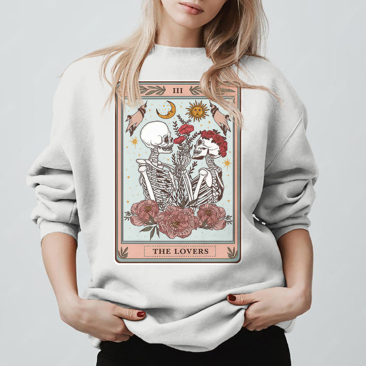 Sweat-shirt ras du cou ample en polaire avec motif carte de tarot et tête de mort Olivenorma THE LOVER - Blanc - 2XL - image 3