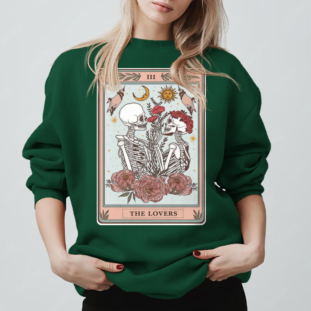 Sweat-shirt ras du cou ample en polaire avec motif carte de tarot et tête de mort Olivenorma THE LOVER - Vert - 2XL - image 13