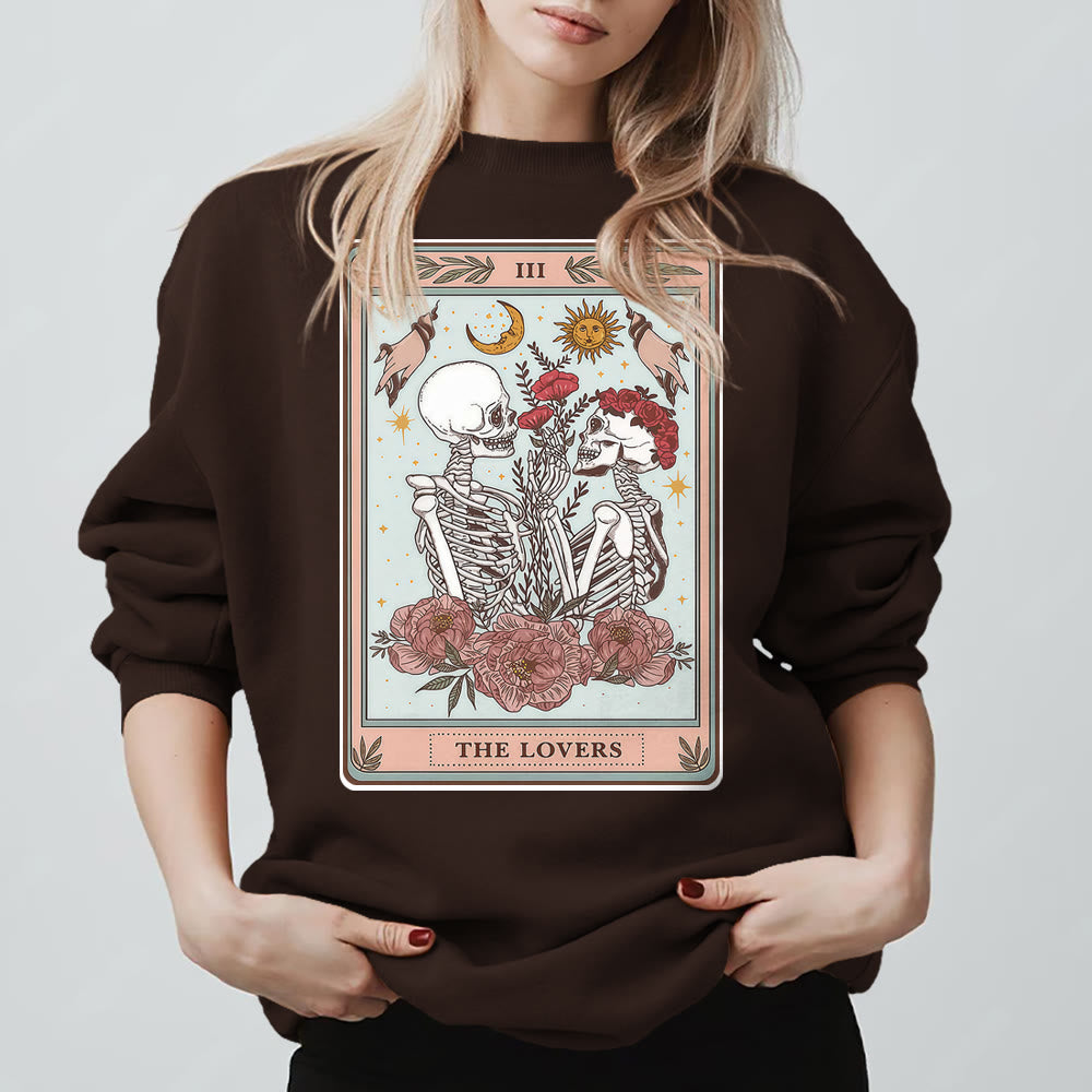 Sweat-shirt ras du cou ample en polaire avec motif carte de tarot et tête de mort Olivenorma THE LOVER - Brun - 2XL - image 9