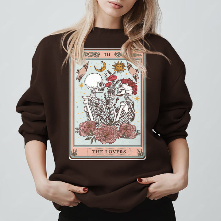 Sweat-shirt ras du cou ample en polaire avec motif carte de tarot et tête de mort Olivenorma THE LOVER - Brun - 2XL - image 9