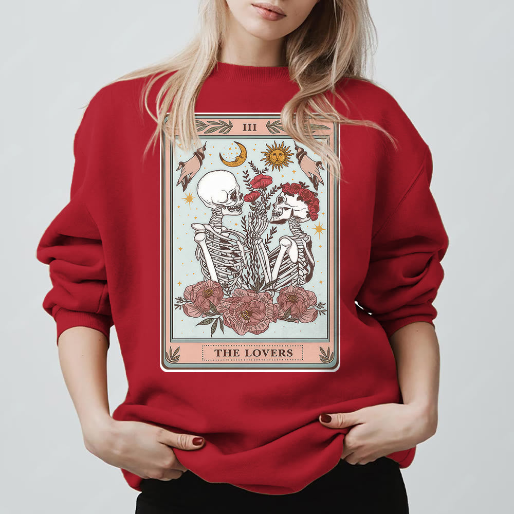 Sweat-shirt ras du cou ample en polaire avec motif carte de tarot et tête de mort Olivenorma THE LOVER - Rouge - 2XL - image 11