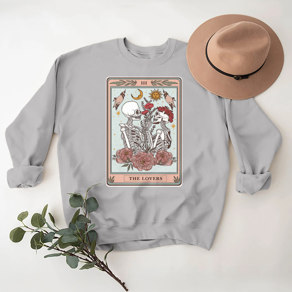 Sweat-shirt ras du cou ample en polaire avec motif carte de tarot et tête de mort Olivenorma THE LOVER - Gris - 2XL - image 7