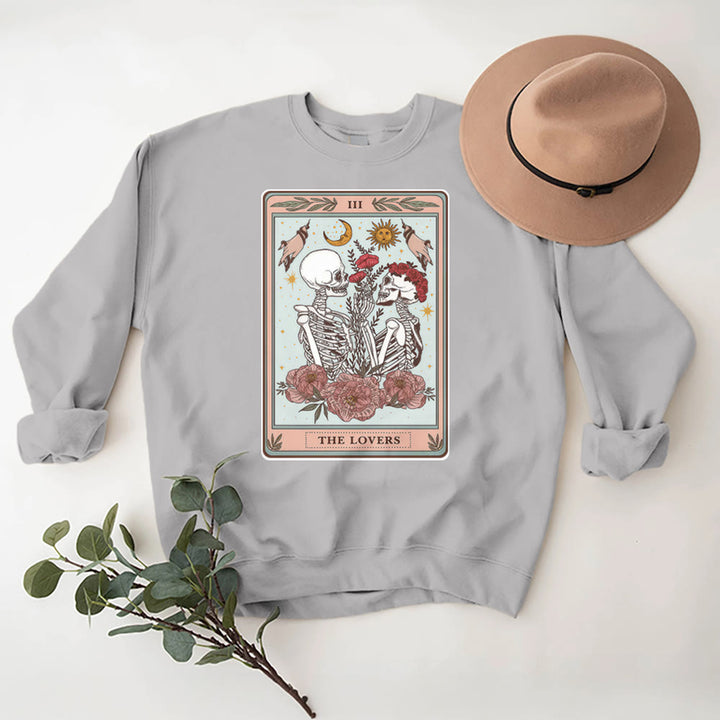 Sweat-shirt ras du cou ample en polaire avec motif carte de tarot et tête de mort Olivenorma THE LOVER - Gris - 2XL - image 7