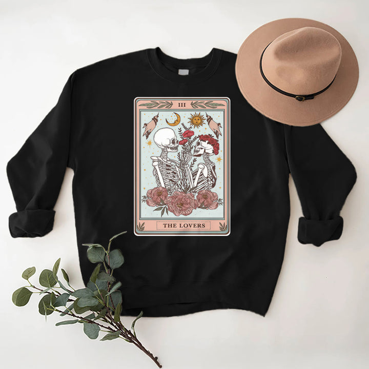 Sweat-shirt ras du cou ample en polaire avec motif carte de tarot et tête de mort Olivenorma THE LOVER - Noir - 2XL - image 5