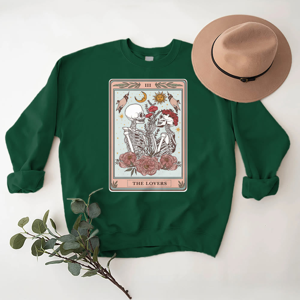 Sweat-shirt ras du cou ample en polaire avec motif carte de tarot et tête de mort Olivenorma THE LOVER - Vert - 2XL - image 13