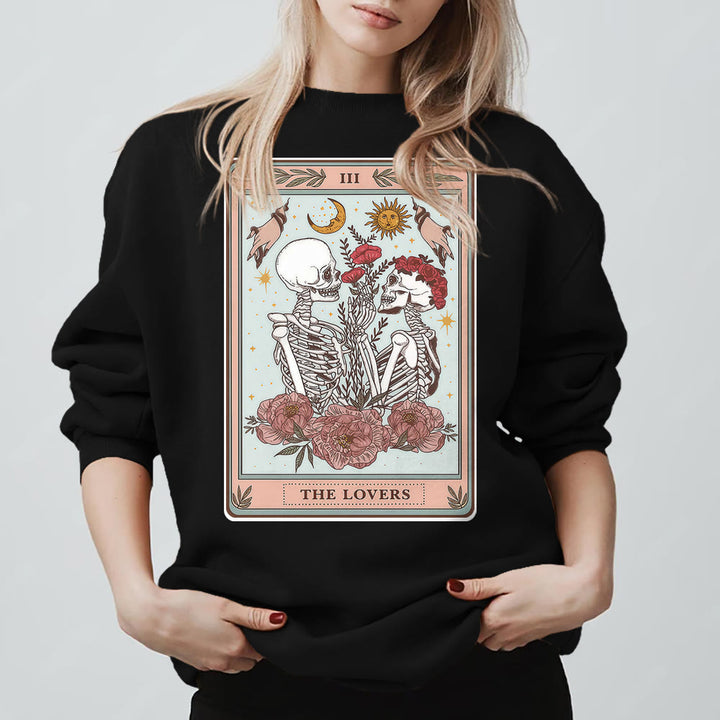 Sweat-shirt ras du cou ample en polaire avec motif carte de tarot et tête de mort Olivenorma THE LOVER - Noir - 2XL - image 5